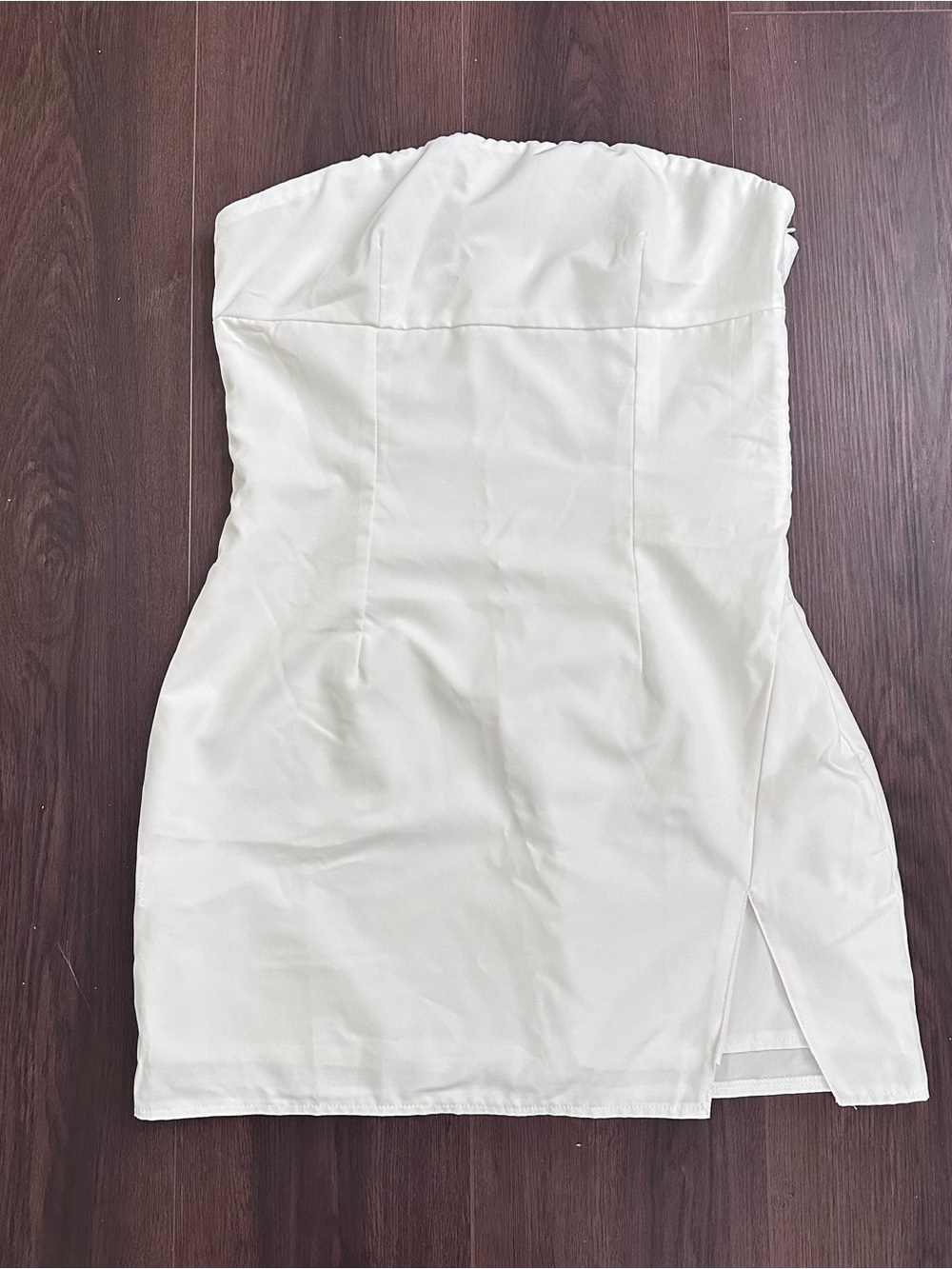 Strapless White Mini Dress with Side Slit - Classic Elegant Look